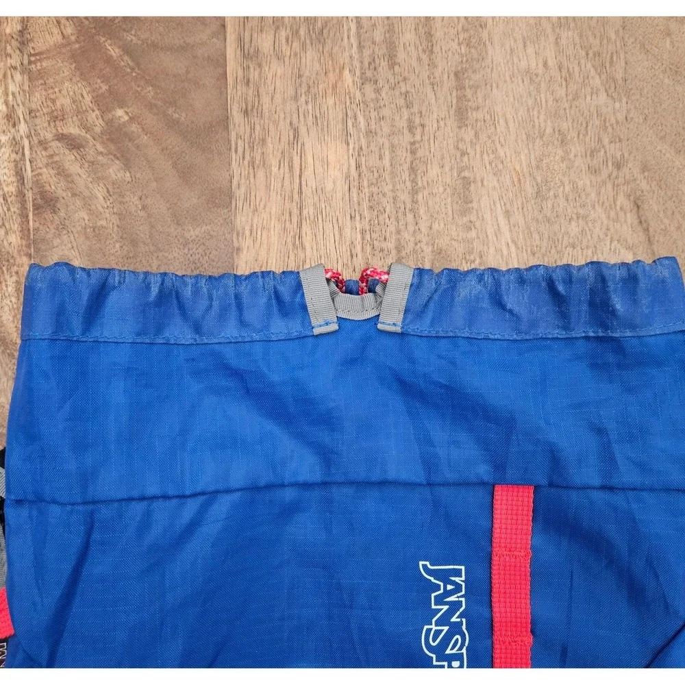 Vintage Jansport LT15 Cinch Sack Backpack Bright Blue w/ Red Webbing Retro